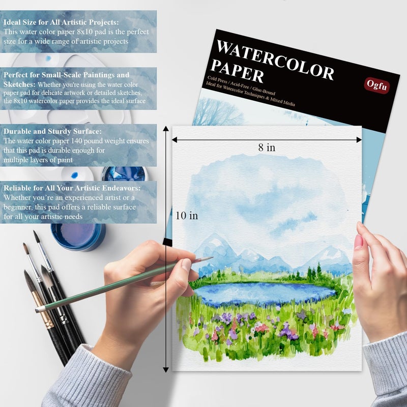 Ogfu Water Color Paper 8x10, 16 Sheets (32 Pages) Cold Pressed Watercolor Paper 140 lb, Water Color Sketch Books for Adults, Painting Paper for Artists & Beginners. - Image 5